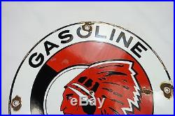 Red Indian Gasoline Motor Oil Vintage Porcelain Sign Gas Oil Lubester Pump Plate