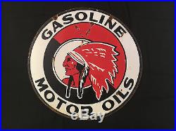 Red Indian Gasoline Motor Oils 1940's Vintage Porcelain 2 Sided Enamel sign