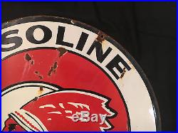 Red Indian Gasoline Motor Oils 1940's Vintage Porcelain 2 Sided Enamel sign