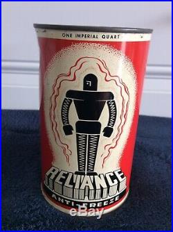 Reliance Anti-Freeze Quart Can Full Mint Collectible Vintage Oil Can