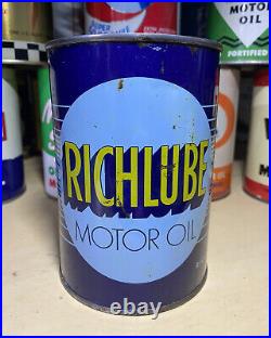 Richlube Motor Oil Vintage Metal Quart Can Richfield California Rare Empty