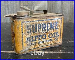 Rustic Rare Early Vintage Supreme Auto Motor Oil Gulf Refining 1 Gal Ad Tin Can
