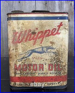 Rustic Vintage 2 Gal Whippet Motor Oil Tin Can Dog Graphic