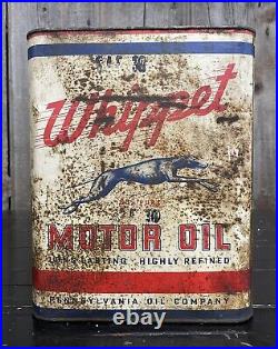 Rustic Vintage 2 Gal Whippet Motor Oil Tin Can Dog Graphic