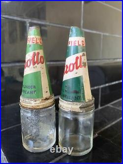 SET OF 2 X CASTROLLO WAKEFIELD CASTROL UCL Scarce Vintage Oil Bottles & Tin Tops