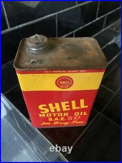 SHELL Its Drag Free Early 1 Imp. Quart Oil Tin Vintage