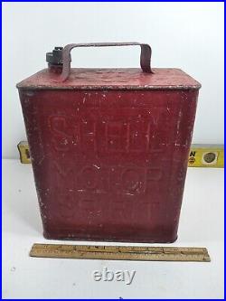 SHELL MOTOR OIL SPIRIT Gas Can Advertise Tin Canister With Brass Cap Vintage
