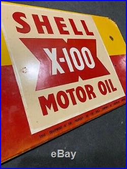 SHELL X-100 Genuine Vintage Enamel Oil Rack Sign