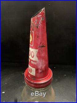 SHELL X-100 Tin Top & Genuine Vintage 1 Pint Glass Motor Oil Bottle