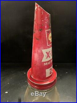 SHELL X-100 Tin Top & Genuine Vintage 1 Pint Glass Motor Oil Bottle