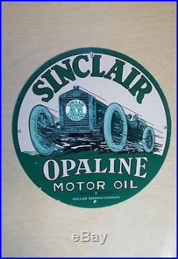 SINCLAIR OPALINE MOTOR OIL enamel sign vintage racing gasoline gas pump plate