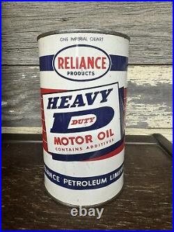 Scarce Vintage Reliance Hd Motor Oil Imperial Quart Can