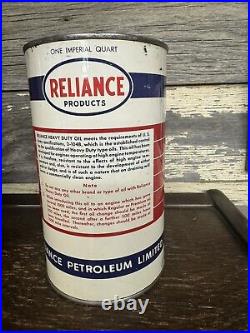 Scarce Vintage Reliance Hd Motor Oil Imperial Quart Can