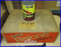 Sealed Case Of 12 Full Vintage Rislone Snowmobile Oil Old 1qt Metal Can Shaler