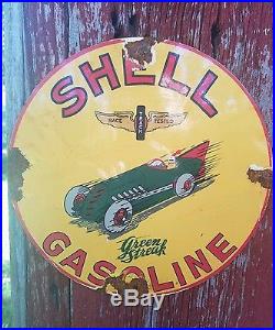 Shell gasoline green streak race vintage old gas oil garage sign rare