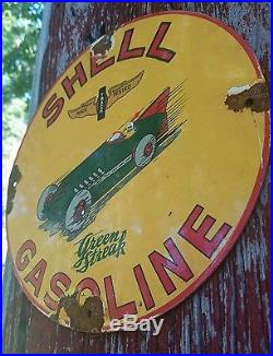 Shell gasoline green streak race vintage old gas oil garage sign rare