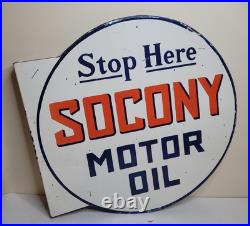 Socony Motor Oil Large Double Sided Vintage-style Porcelain Sign Flange