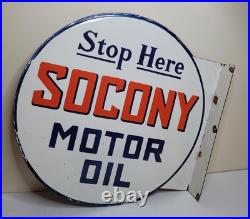 Socony Motor Oil Large Double Sided Vintage-style Porcelain Sign Flange