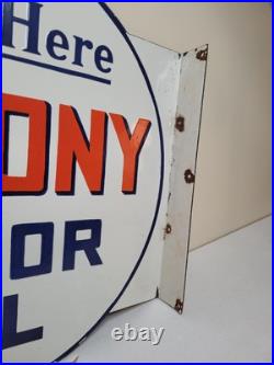Socony Motor Oil Large Double Sided Vintage-style Porcelain Sign Flange