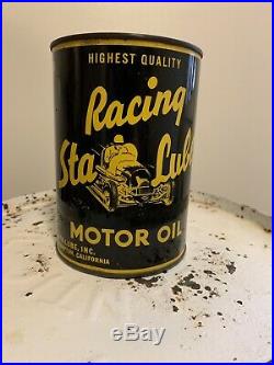 Sta Lube Racing Motor Oil Can Full Quart Vintage Compton California SAE 50