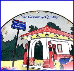 Standard Oil Crown Gasoline Vintage Porcelain Sign Pump Plate Advertising