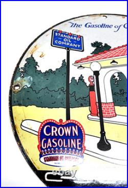 Standard Oil Crown Gasoline Vintage Porcelain Sign Pump Plate Advertising