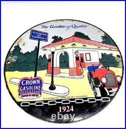 Standard Oil Crown Gasoline Vintage Porcelain Sign Pump Plate Advertising