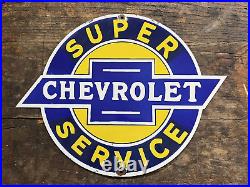 Super Chevrolet Service 24 X 19 Vintage Porcelain Gas Oil Sign