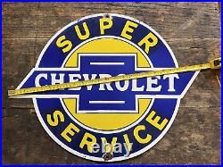 Super Chevrolet Service 24 X 19 Vintage Porcelain Gas Oil Sign