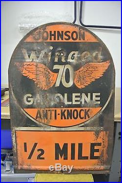 Super Rare Vintage Original Johnson Oil Winged 70 Gasoline Tin Sign No Reserve