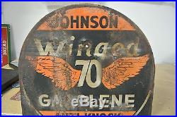 Super Rare Vintage Original Johnson Oil Winged 70 Gasoline Tin Sign No Reserve