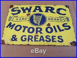 Swarc Harp Brand Motor Oil Grease Porcelain Sign Gas station Vintage Decor farm