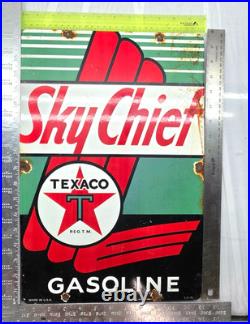 TEXACO SKY CHIEF 18 GENUINE VINTAGE FLT Gas Pump Service Station Porcelain Sign