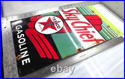TEXACO SKY CHIEF 18 GENUINE VINTAGE FLT Gas Pump Service Station Porcelain Sign