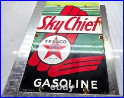 TEXACO SKY CHIEF 18 GENUINE VINTAGE FLT Gas Pump Service Station Porcelain Sign