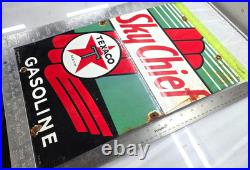 TEXACO SKY CHIEF 18 GENUINE VINTAGE FLT Gas Pump Service Station Porcelain Sign