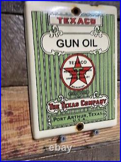 Texaco Vintage Porcelain Sign Firearm Gun Oil Pistol Lubricant Rifle Shotgun