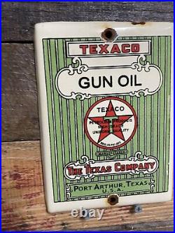Texaco Vintage Porcelain Sign Firearm Gun Oil Pistol Lubricant Rifle Shotgun