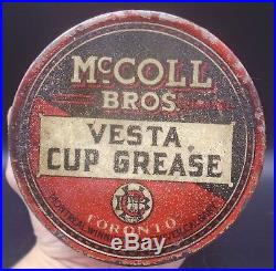ULTRA RARE 1920's VINTAGE McCOLL BROS VESTA CUP GREASE CAN RED INDIAN OIL