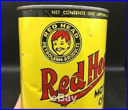 ULTRA RARE 1950's VINTAGE RED HEAD MOTOR OIL IMPERIAL QUART CAN