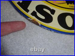 VINTAGE 11 3/4 in TIOGA GASOLINE INDIAN CHIEF PORCELAIN METAL KANSAS OIL SIGN