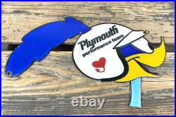 VINTAGE 12x6.5 PLYMOUTH TEAM ROADRUNNER PORCELAIN ADVERTISING MOPAR OIL SIGN