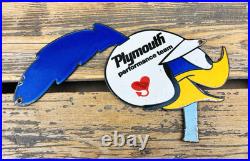 VINTAGE 12x6.5 PLYMOUTH TEAM ROADRUNNER PORCELAIN ADVERTISING MOPAR OIL SIGN