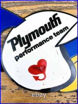 VINTAGE 12x6.5 PLYMOUTH TEAM ROADRUNNER PORCELAIN ADVERTISING MOPAR OIL SIGN