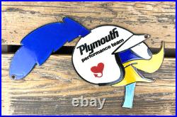 VINTAGE 12x6.5 PLYMOUTH TEAM ROADRUNNER PORCELAIN ADVERTISING MOPAR OIL SIGN