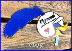 VINTAGE 12x6.5 PLYMOUTH TEAM ROADRUNNER PORCELAIN ADVERTISING MOPAR OIL SIGN