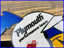 VINTAGE 12x6.5 PLYMOUTH TEAM ROADRUNNER PORCELAIN ADVERTISING MOPAR OIL SIGN