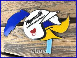 VINTAGE 12x6.5 PLYMOUTH TEAM ROADRUNNER PORCELAIN ADVERTISING MOPAR OIL SIGN
