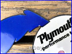 VINTAGE 12x6.5 PLYMOUTH TEAM ROADRUNNER PORCELAIN ADVERTISING MOPAR OIL SIGN