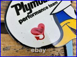 VINTAGE 12x6.5 PLYMOUTH TEAM ROADRUNNER PORCELAIN ADVERTISING MOPAR OIL SIGN